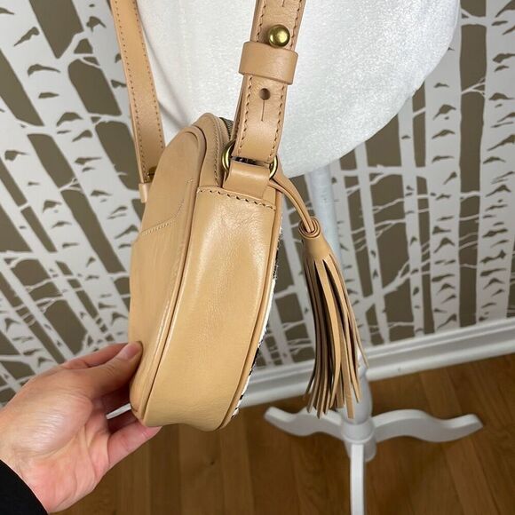 Cynthia Vincent Round Circular Ikat Print Hair Calf Leather Crossbody Bag - Picture 5 of 11